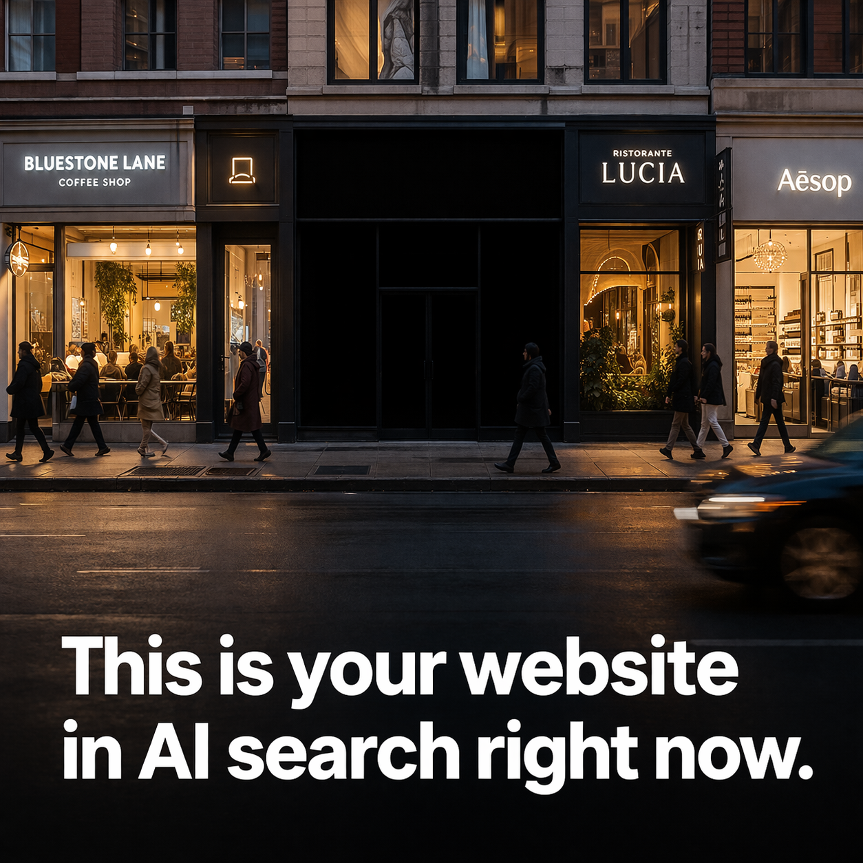 A storefront scene representing how a business appears in AI search right now.